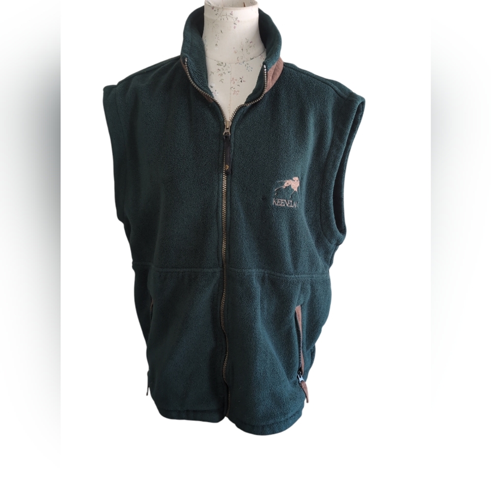 Dark green Polar Fleece  Keeneland race Track Zipup vest Medium